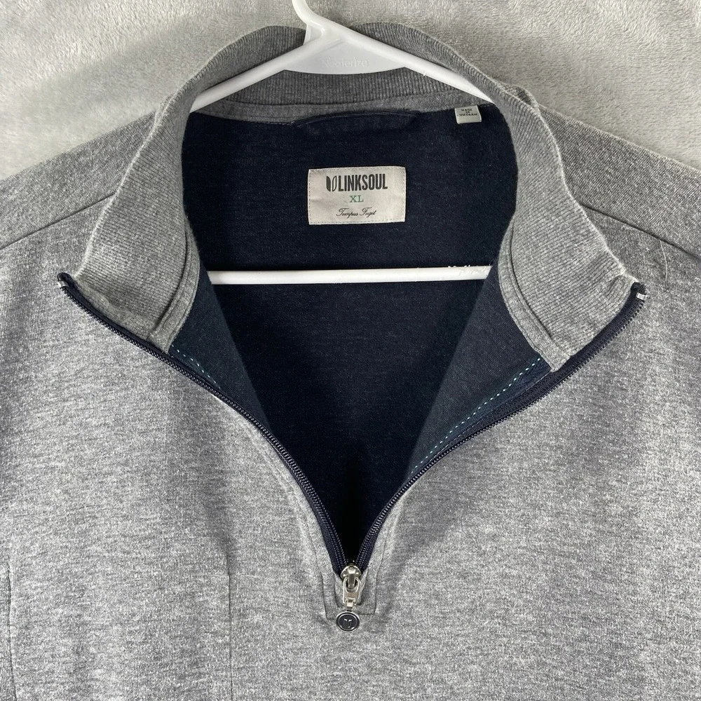 Linksoul Sweater Mens XL 1/4 Zip Mock Neck Pullover Lightweight Gray Golf Casual